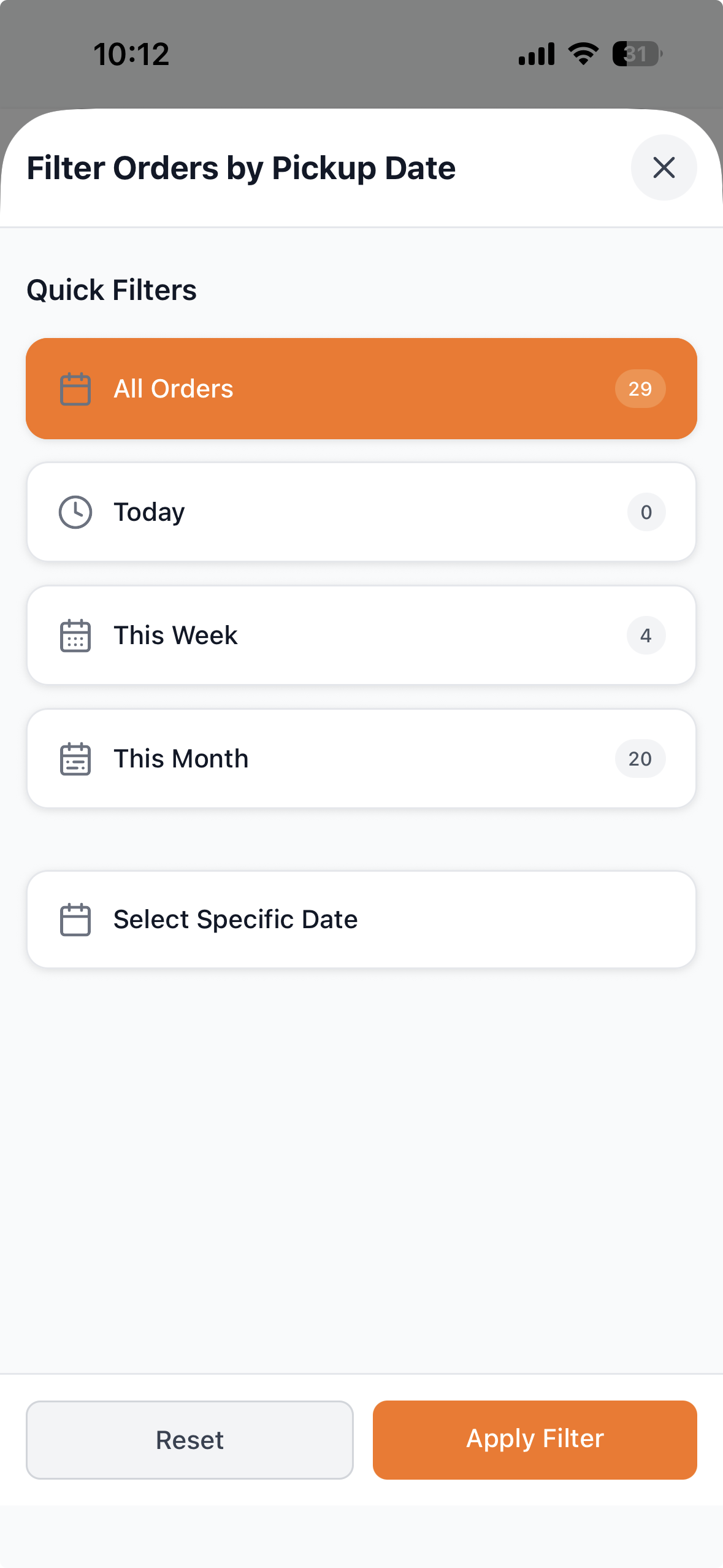 Upcoming orders in the PeerPlates app