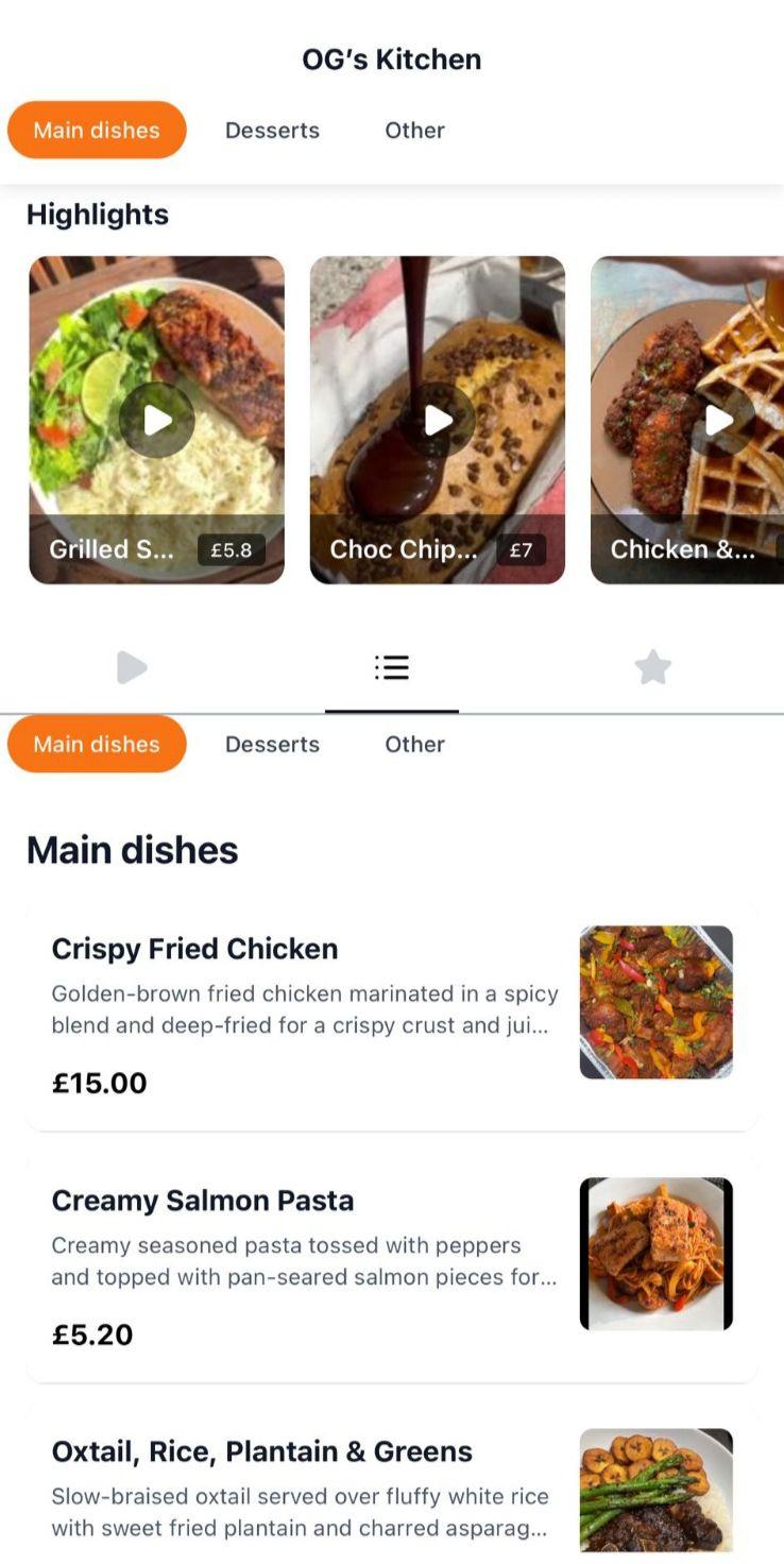 Cook storefront menu in the PeerPlates app